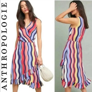 PLENTY BY TRACY REESE Daphne Wrap Dress Striped Maxi Colorful Large